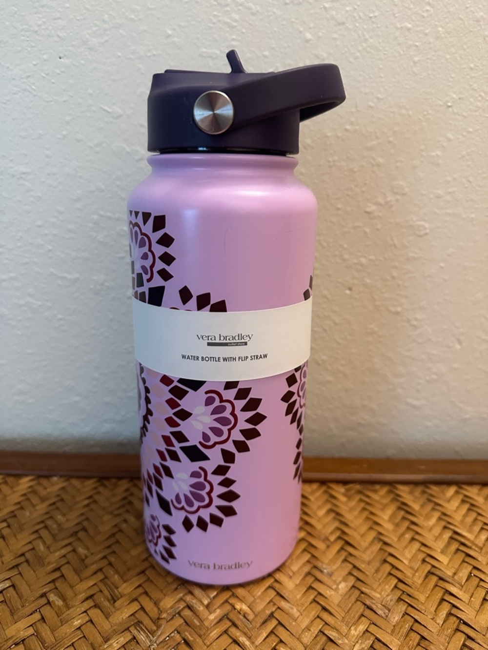 Vera Bradley Lavender Pink Floral Flip Straw Bottle NWT 33oz